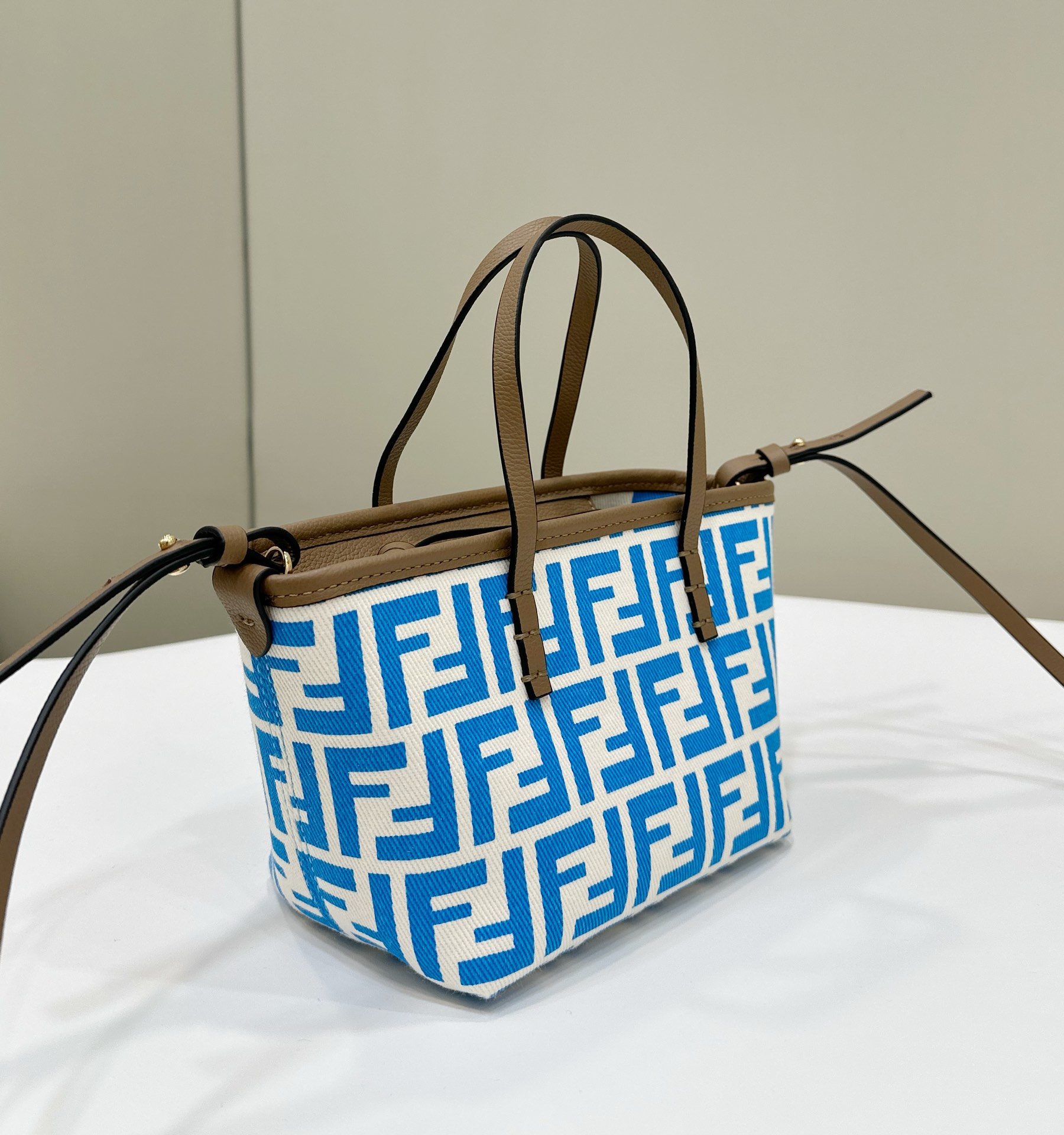 Fendi Mini Roll FF Jacquard Fabric Shoulder Bag Light Blue